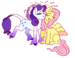 Size: 730x570 | Tagged: safe, artist:guidomista, artist:miiistaaa, artist:nijimillions, derpibooru import, fluttershy, rarity, classical unicorn, pegasus, pony, unicorn, alternate design, blushing, chibi, cloven hooves, curls, curly hair, curly mane, curly tail, cute, eyelashes, eyes closed, feather, female, flarity, fluffy, hooves, horn, kiss on the cheek, kissing, leonine tail, lesbian, lips, markings, motion blur, one hoof raised, open mouth, pink, pink hair, pink mane, redesign, romance, romantic, scrunchy face, ship, shipping, sitting, smiling, special somepony, spread wings, standing, two toned wings, unshorn fetlocks, wings, yellow