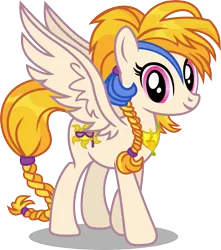 Size: 1589x1800 | Tagged: safe, artist:seahawk270, derpibooru import, idw, golden feather, princess celestia, pegasus, pony, spoiler:comic, spoiler:comic65, braid, braided tail, disguise, female, gameloft, idw showified, mare, simple background, solo, spread wings, transparent background, vector, wings