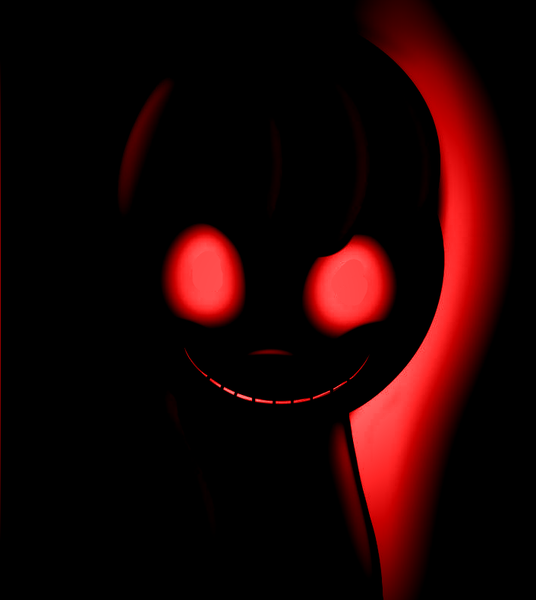 Size: 706x790 | Tagged: semi-grimdark, artist:kloudmutt, derpibooru import, edit, editor:undeadponysoldier, apple bloom, demon, pony, creepy, creepy bloom, creepy grin, creepypasta, darkness, demonic, empty eyes, evil, female, filly, glowing eyes, grin, nightmare fuel, red and black, red background, red eyes, simple background, sinister, sinister smile, smiling, this will end in death, zalgo