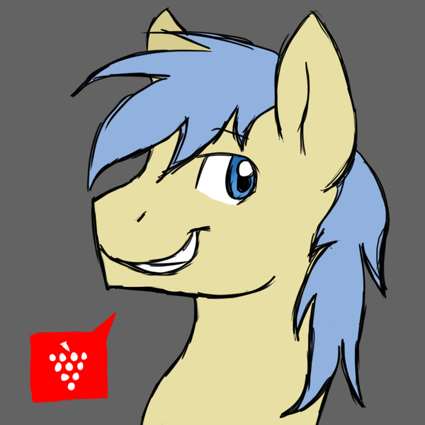 Size: 1080x1080 | Tagged: safe, artist:thundershock0823, derpibooru import, goldengrape, sir colton vines iii, pony, bust, grape, gray background, pictogram, portrait, profile, simple background, smiling, solo, speech bubble