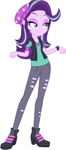 Size: 3794x8572 | Tagged: safe, artist:famousmari5, derpibooru import, starlight glimmer, equestria girls, mirror magic, spoiler:eqg specials, absurd resolution, beanie, boots, clothes, female, hat, lidded eyes, pants, ripped pants, shoes, simple background, solo, transparent background, vector, watch, wristwatch