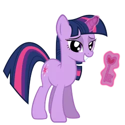 Size: 3000x3000 | Tagged: safe, artist:ashidaru, derpibooru import, twilight sparkle, pony, unicorn, female, key, levitation, lidded eyes, magic, mare, simple background, smiling, solo, telekinesis, transparent background, unicorn twilight