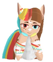 Size: 415x482 | Tagged: safe, artist:jerrtato, derpibooru import, oc, unofficial characters only, earth pony, pony, animated, cloud, cloudy, colorful, cute, gif, gift art, heterochromia, one eye closed, rainbow, solo, wink