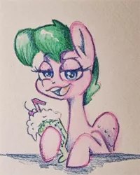 Size: 706x881 | Tagged: safe, artist:smirk, derpibooru import, oc, oc:libby belle, unofficial characters only, pony, cute, female, mare, milkshake, solo, traditional art, watercolor painting