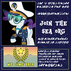 Size: 1024x1024 | Tagged: safe, artist:pink1ejack, derpibooru import, edit, rarity, ponified, pony, ppov, captain rarity, parody, scientology, sea org, written equestrian