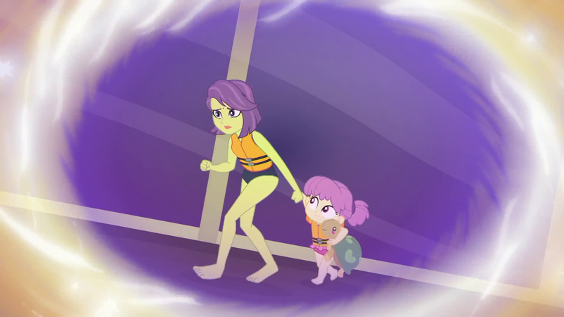 Size: 1920x1080 | Tagged: safe, derpibooru import, screencap, victoria, water lily (equestria girls), turtle, equestria girls, equestria girls series, spring breakdown, spoiler:eqg series (season 2), clothes, female, lifejacket, mother and child, mother and daughter, plushie, swimsuit, toy