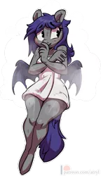 Size: 577x1000 | Tagged: suggestive, artist:atryl, derpibooru import, oc, oc:dusk rhine, unofficial characters only, anthro, bat pony, unguligrade anthro, anthro oc, bat pony oc, bat wings, female, mare, naked towel, rule 63, simple background, solo, solo female, steam, towel, transparent background, wings