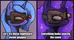 Size: 1211x658 | Tagged: safe, artist:plotcore, derpibooru import, nightmare moon, princess luna, alicorn, pony, /mlp/, 4chan, bust, comic, disappointment, drawthread, funny, funny as hell, meme, nightmare moon vision goggles, nightmare vision goggles, ponified meme, s1 luna, simple background, solo