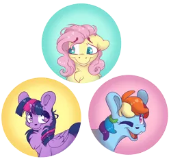 Size: 5318x4938 | Tagged: safe, artist:cutepencilcase, derpibooru import, fluttershy, rainbow dash, twilight sparkle, twilight sparkle (alicorn), alicorn, pegasus, pony, bucktooth, bust, chest fluff, heart eyes, looking at you, looking away, one eye closed, portrait, simple background, smiling, transparent background, trio, wingding eyes, wink