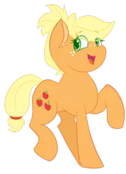 Size: 552x757 | Tagged: safe, artist:firiju-fabulous, derpibooru import, applejack, earth pony, pony, alternate hairstyle, colored pupils, cute, ear fluff, eye clipping through hair, female, hatless, jackabetes, mare, missing accessory, open mouth, simple background, solo, transparent background