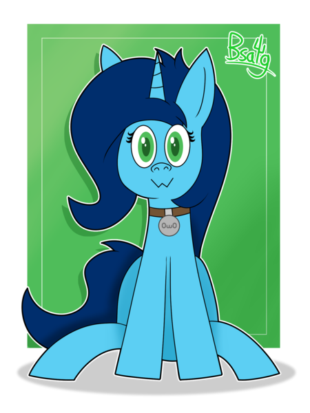 Size: 1500x2000 | Tagged: safe, artist:b-cacto, derpibooru import, oc, oc:sweet cakes, pony, unicorn, collar, horn, looking at you, owo, sitting