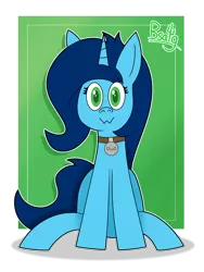 Size: 1500x2000 | Tagged: safe, artist:b-cacto, derpibooru import, oc, oc:sweet cakes, pony, unicorn, collar, horn, looking at you, owo, sitting