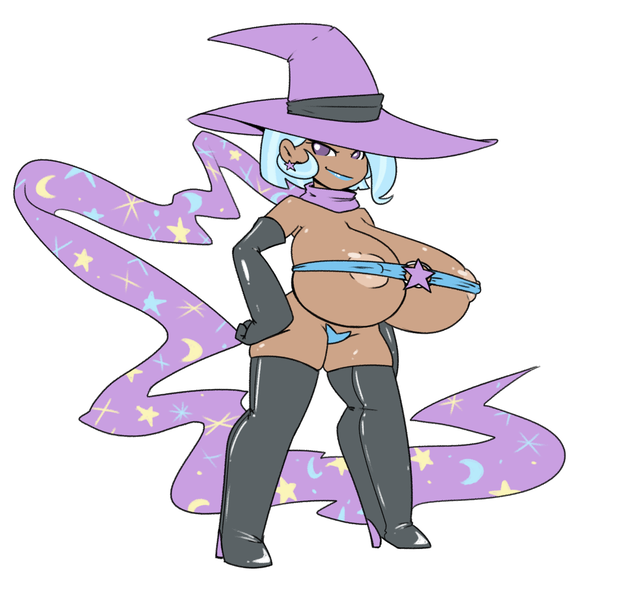 Size: 1600x1557 | Tagged: areola, areola slip, artist:reiduran, big breasts, bimbo, blue lipstick, boots, breasts, busty trixie, clothes, dark skin, derpibooru import, ear piercing, earring, evening gloves, female, gloves, hand on hip, hat, high heel boots, huge breasts, human, humanized, impossibly large breasts, jewelry, lipstick, long gloves, makeup, nipple piercing, nipples, nudity, piercing, questionable, shoes, simple background, skimpy outfit, smiling, solo, solo female, standing, trixie, trixie's hat, useless clothing, white background