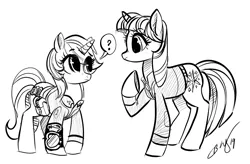 Size: 1984x1301 | Tagged: safe, artist:opalacorn, derpibooru import, twilight sparkle, oc, oc:littlepip, pony, unicorn, fallout equestria, fanfic, black and white, clothes, fanfic art, female, grayscale, hooves, horn, mare, ministry mares, monochrome, pipbuck, simple background, sketch, unicorn twilight, vault suit, white background