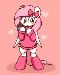 Size: 2048x2560 | Tagged: safe, artist:sugar morning, derpibooru import, oc, oc:sugar morning, unofficial characters only, pegasus, pony, bipedal, boots, clothes, cute, female, heart, mare, plushie, ponyloaf, ribbon, shoes, simple background, solo, sweater, wings
