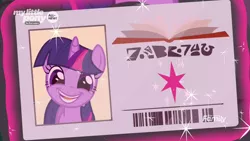 Size: 1920x1080 | Tagged: safe, derpibooru import, screencap, twilight sparkle, pony, unicorn, the point of no return, adorkable, alien language, barcode, cute, derp, discovery family logo, dork, faic, female, grin, happy, hieroglyphics, levitation, library card, looking at you, magic, magic aura, mare, open mouth, smiling, solo, sparkles, telekinesis, twiabetes, unicorn twilight, written equestrian