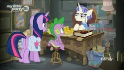 Size: 3824x2154 | Tagged: alicorn, bag, bits, book, box, coin, derpibooru import, dragon, first folio, overdue, saddle bag, safe, screencap, scroll, spike, table, the point of no return, twilight sparkle, twilight sparkle (alicorn), winged spike