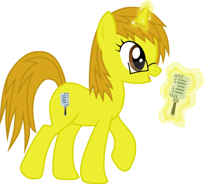 Size: 1367x1234 | Tagged: safe, artist:chipmagnum, derpibooru import, oc, oc:chloe, pony, unicorn, female, glasses, magic, mare, microphone, simple background, solo, transparent background