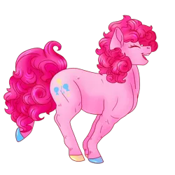 Size: 800x800 | Tagged: safe, artist:guidomista, artist:miiistaaa, artist:nijimillions, derpibooru import, pinkie pie, earth pony, pony, anatomy, big hair, big mane, colored hooves, curls, curly hair, curly mane, curly tail, eyelashes, eyes closed, female, fluffy hair, fluffy mane, fluffy tail, fullbody, happiness, happy, hooves, joy, laughing, mare, muscles, one hoof raised, open mouth, pink, realistic anatomy, realistic horse legs, shading, side view, simple background, smiling, soft shaded, soft shading, solo, standing, transparent, transparent background, unshorn fetlocks