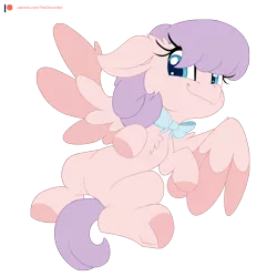 Size: 2000x2000 | Tagged: safe, artist:discorded, derpibooru import, oc, oc:cutie pie, unofficial characters only, pegasus, pony, bowtie, colored hooves, cute, female, hair over eyes, imminent belly rub, looking at you, mare, ocbetes, on back, patreon, patreon logo, patreon reward, simple background, solo, transparent background
