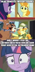 Size: 500x1032 | Tagged: alicorn, book, caption, continuity porn, derpibooru import, dog, image macro, multiple heads, orthros, safe, screencap, teddie safari, text, the implications are horrible, the point of no return, twilight sparkle, twilight sparkle (alicorn), two heads