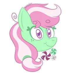 Size: 800x800 | Tagged: safe, artist:buzzblades, derpibooru import, minty, pony, beanbrows, bust, colored pupils, cute, cutie mark, eyebrows, head only, portrait, simple background, solo, transparent background