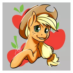 Size: 1080x1080 | Tagged: safe, artist:acelinjack, derpibooru import, applejack, earth pony, pony, bust, cowboy hat, cute, cutie mark background, female, hat, jackabetes, mare, portrait, signature, solo