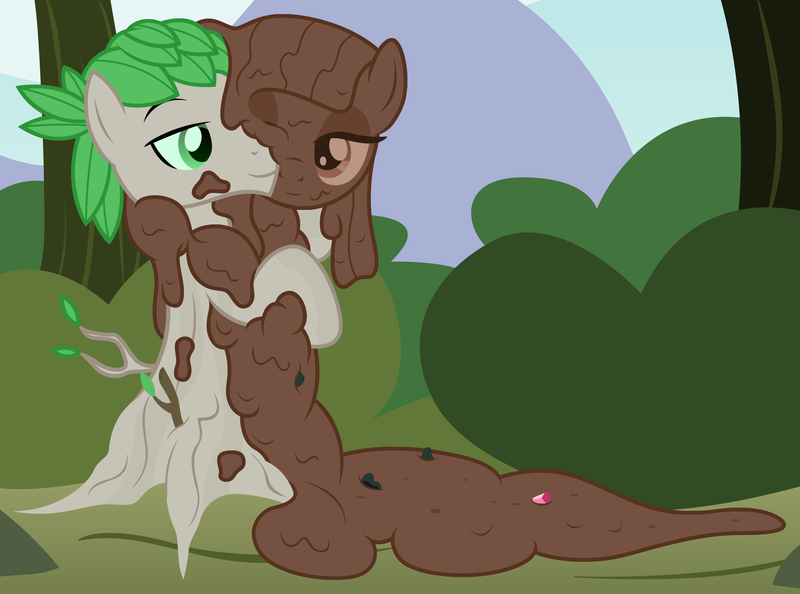 Size: 2885x2142 | Tagged: safe, artist:badumsquish, derpibooru import, maud pie, mudbriar, dryad, goo, goo pony, monster pony, original species, plant pony, bush, cuddling, female, hug, male, maudbriar, mud, mud pony, muddy, one eye closed, plant, pun, rock, rock candy, shipping, show accurate, smiling, snuggling, species swap, straight, visual pun, when he smiles, when she smiles, wink