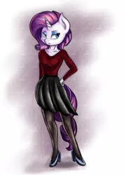 Size: 2500x3500 | Tagged: safe, artist:qbellas, derpibooru import, rarity, anthro, unicorn, clothes, female, high heels, mare, pantyhose, shoes, skirt, socks, solo, stockings, thigh highs