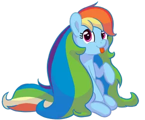 Size: 1452x1196 | Tagged: safe, artist:aemantaslim, derpibooru import, rainbow dash, pegasus, pony, :p, alternate hairstyle, cute, dashabetes, female, impossibly large hair, long hair, looking at you, mare, never doubt blaa6 involvement, raised hoof, simple background, sitting, solo, tongue out, transparent background