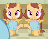 Size: 188x155 | Tagged: safe, derpibooru import, screencap, unnamed character, unnamed pony, ponified, pegasus, pony, where the apple lies, background pony, cropped, duo, female, filly, foal, reference, siblings, sisters, the grady girls, the shining, touching hooves, twins