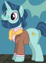 Size: 576x796 | Tagged: safe, derpibooru import, screencap, unnamed character, unnamed pony, pony, unicorn, viva las pegasus, background pony, beard, clothes, cropped, facial hair, jacket, male, moustache, pince-nez, solo, stallion