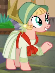 Size: 278x370 | Tagged: safe, derpibooru import, screencap, unnamed character, unnamed pony, earth pony, pony, dungeons and discords, background pony, clothes, cropped, dress, female, flapper, hat, mare, raised hoof, solo