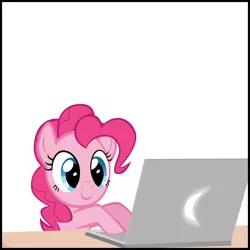 Size: 2000x2000 | Tagged: safe, artist:mrkat7214, derpibooru import, pinkie pie, earth pony, pony, comic:twilight vs. computer, computer, cute, diapinkes, laptop computer, smiling, solo