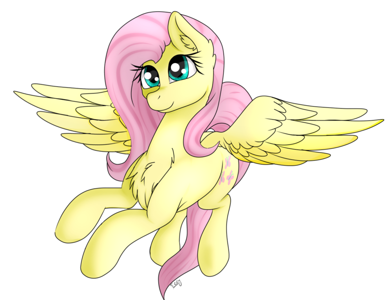Size: 1339x1032 | Tagged: safe, artist:monsoonvisionz, derpibooru import, fluttershy, pegasus, pony, chest fluff, cute, ear fluff, female, mare, shyabetes, simple background, smiling, solo, spread wings, transparent background, wings