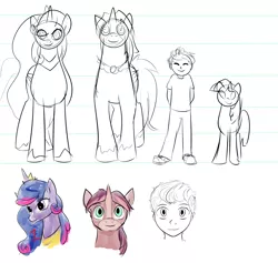 Size: 1900x1800 | Tagged: alicorn, alicorn oc, artist:candyclumsy, commissioner:bigonionbean, derpibooru import, fusion, fusion:king speedy hooves, fusion:queen galaxia, horn, human, human oc, oc, oc:king speedy hooves, oc:queen galaxia, oc:tommy the human, royalty, safe, size comparison, sketch, sketch dump, twilight sparkle, wings