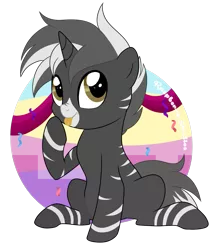 Size: 1307x1499 | Tagged: artist:raspberrystudios, birthday, chibi, derpibooru import, gift art, hybrid, oc, oc:shadow strike, safe, streamers, unofficial characters only, zebra, zebra oc, zony