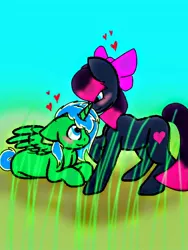 Size: 480x640 | Tagged: suggestive, derpibooru import, oc, oc:prince thunder spark, oc:sparkbat, alicorn, pony, alicorn oc, blushing, heart bubbles, horn, wings