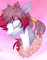 Size: 600x770 | Tagged: safe, artist:kannakiller, derpibooru import, oc, unofficial characters only, pony, bust, commission, flower, gradient background, rose, white eyes, wreath, ych result