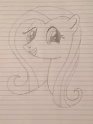 Size: 1936x2592 | Tagged: safe, artist:flutterlinc770, derpibooru import, fluttershy, pony, lined paper, looking at you, part 1, smiling, solo, traditional art