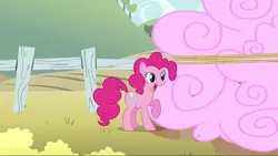 Size: 1280x720 | Tagged: safe, derpibooru import, screencap, pinkie pie, earth pony, pony, the return of harmony, chocolate, chocolate milk, cloud, cotton candy, cotton candy cloud, cute, eating, female, food, happy, mare, milk, raised hoof, smiling, solo
