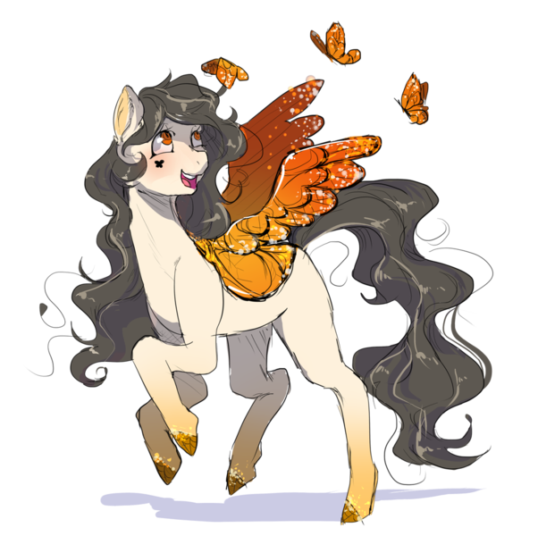 Size: 1024x1021 | Tagged: safe, artist:oniricat, derpibooru import, oc, oc:monarch dream, butterfly, pegasus, pony, blushing, female, mare, mole, simple background, smiling, transparent background