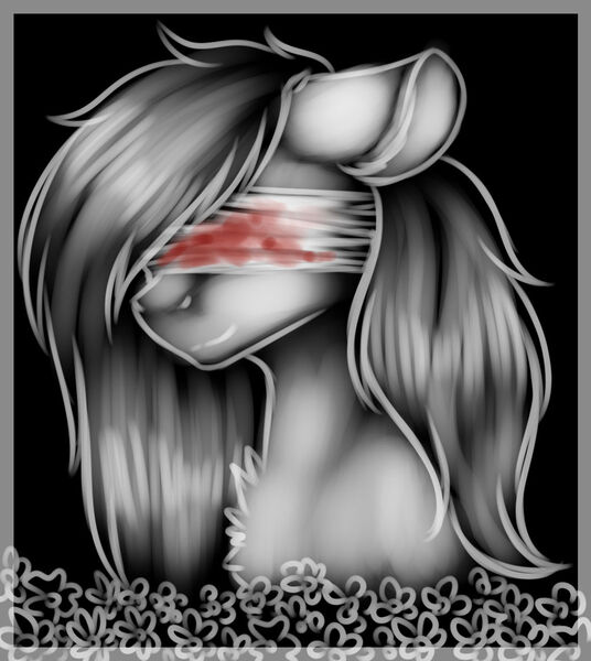 Size: 1024x1146 | Tagged: semi-grimdark, artist:uglypartyhat, derpibooru import, oc, unofficial characters only, earth pony, pony, bandage, blind, blood, chest fluff, sicksona