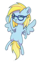 Size: 403x629 | Tagged: safe, artist:musicfirewind, derpibooru import, oc, oc:cloud cuddler, unofficial characters only, pegasus, pony, chibi, glasses, one eye closed, open mouth, wink