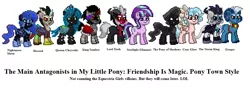 Size: 992x351 | Tagged: safe, artist:nukarulesthehouse1, derpibooru import, cozy glow, discord, grogar, king sombra, lord tirek, nightmare moon, pony of shadows, queen chrysalis, starlight glimmer, storm king, centaur, pegasus, pony, sheep, unicorn, pony town, my little pony: the movie, the beginning of the end, antagonist, cozybetes, cute, cutealis, discute, female, game, game screencap, legion of doom, male, mare, moonabetes, pixel art, ram, shadorable, simple background, sombradorable, stallion, stormabetes, tirebetes, white background