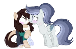 Size: 1280x842 | Tagged: safe, artist:mintoria, derpibooru import, oc, oc:crumble, oc:herobrine, unofficial characters only, pegasus, pony, unicorn, boop, clothes, female, glowing eyes, mare, noseboop, simple background, transparent background