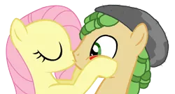 Size: 978x529 | Tagged: safe, artist:3d4d, derpibooru import, fluttershy, sandalwood, ponified, pony, base used, equestria girls ponified, female, kissing, male, sandalshy, shipping, straight