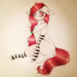 Size: 1024x1024 | Tagged: safe, artist:uglypartyhat, derpibooru import, oc, oc:axis, unofficial characters only, earth pony, pony, clothes, photo, socks, solo, striped socks, traditional art