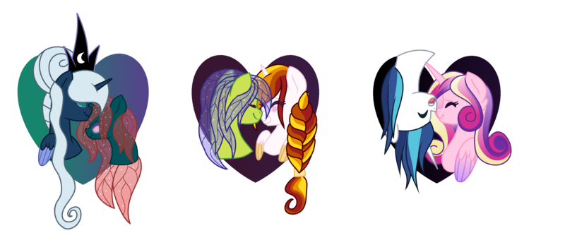 Size: 4000x1737 | Tagged: alternate color palette, alternate hairstyle, artist:jeb339805, base used, changedling, changedling brothers, changeling, derpibooru import, female, king thorax, lunarynx, male, pharynx, prince pharynx, princess cadance, princess celestia, princess luna, safe, shining armor, shiningcadance, shipping, straight, thoralestia, thorax