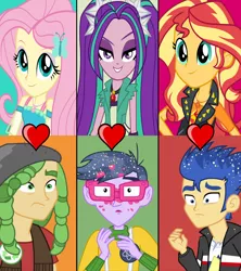 Size: 1280x1440 | Tagged: safe, derpibooru import, edit, edited screencap, screencap, aria blaze, flash sentry, fluttershy, microchips, sandalwood, sunset shimmer, a banner day, equestria girls, equestria girls series, rainbow rocks, ariachips, female, flashimmer, geode of empathy, geode of fauna, magical geodes, male, sandalshy, shipping, shipping domino, straight